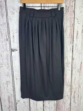 Vintage Avon Fashions Black Knit Midi Skirt Elastic Waist 27” Waist Unstretched